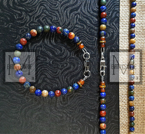 Men's Jasper and Blue Lapis Necklace Bracelet Set