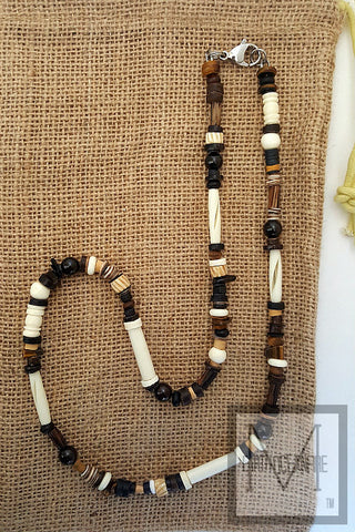 Men's Garnet Bone Beaded Necklace