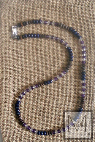 Men's Amethyst Lapis Beaded Necklace
