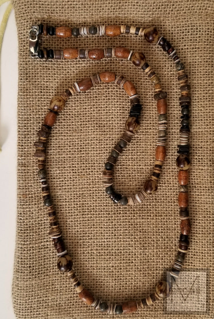 Men's Buri Beaded Tribal Beach Necklace โ Earth Ocean Fire Men's