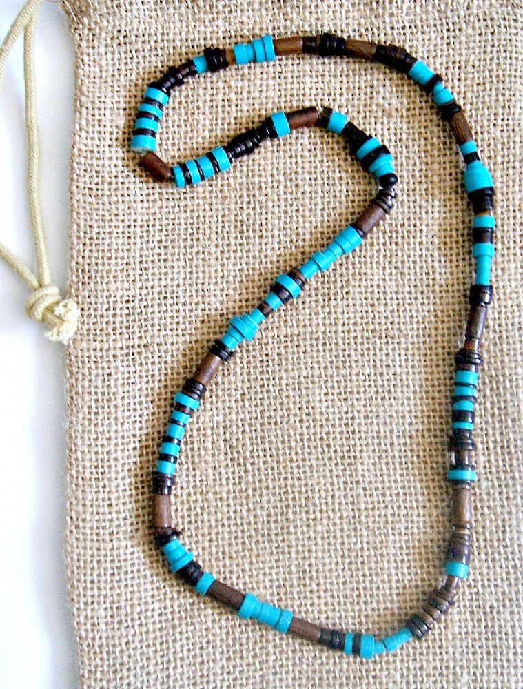 Men s Blue Beaded Stretch Necklace. Guy Summer Style. Gifts For