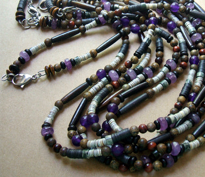 Men's Purple and Pink Gemstone Beaded Necklaces