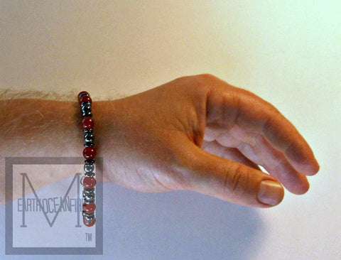 Men's Hematite with Red Gemstone Bracelet