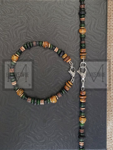 Men's Black Irish Gemstone Beaded Necklace Set