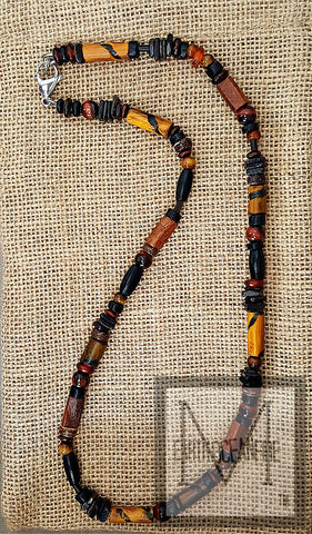 Men's Red and Golden Brown Tigers Eye Burnt Horn Necklace