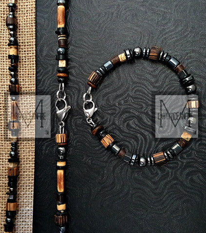 Gunmetal Rocker Beaded Necklace Bracelet Set