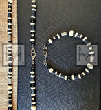 Men's Black and White Onyx Gemstone Beaded Necklace Bracelet Set
