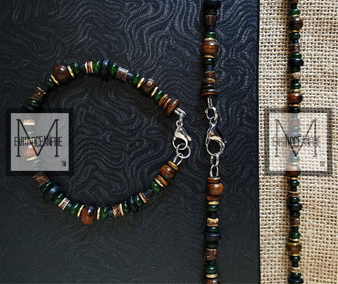 Men's Black Irish Gemstone Beaded Necklace Set