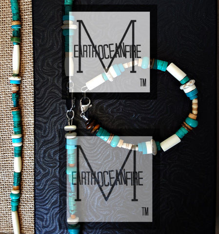 Men's Florida Blue Turquoise Gemstone Beaded Necklace Bracelet Set