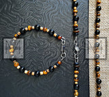 Men's Onyx Tigers Eye Necklace Bracelet Set