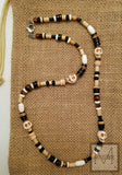Men's Red and Brown Tigers Eye Skull Beaded Necklace