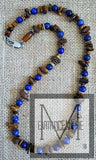 Men's Blue Matte Finish Lapis and Tigers Eye Gemstone Beaded Necklace